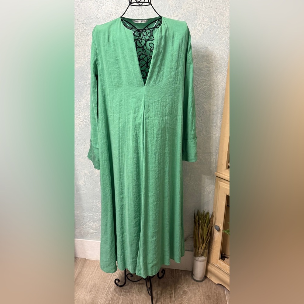 ZARA  GREEN  MAXI caftan  casual dress - Picture 3 of 10